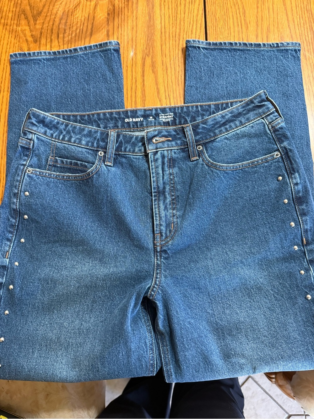 Old Navy Extra High-Waisted Straight Secret-Smooth Pocket Jeans Blue Waist 12